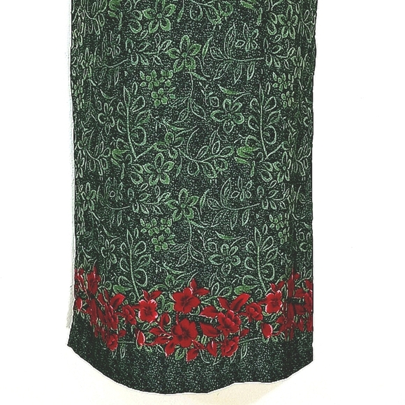 Sundress Maxi Sheath floral Leaf print zippered red trim Forest Fairycore Grunge - Picture 3 of 8